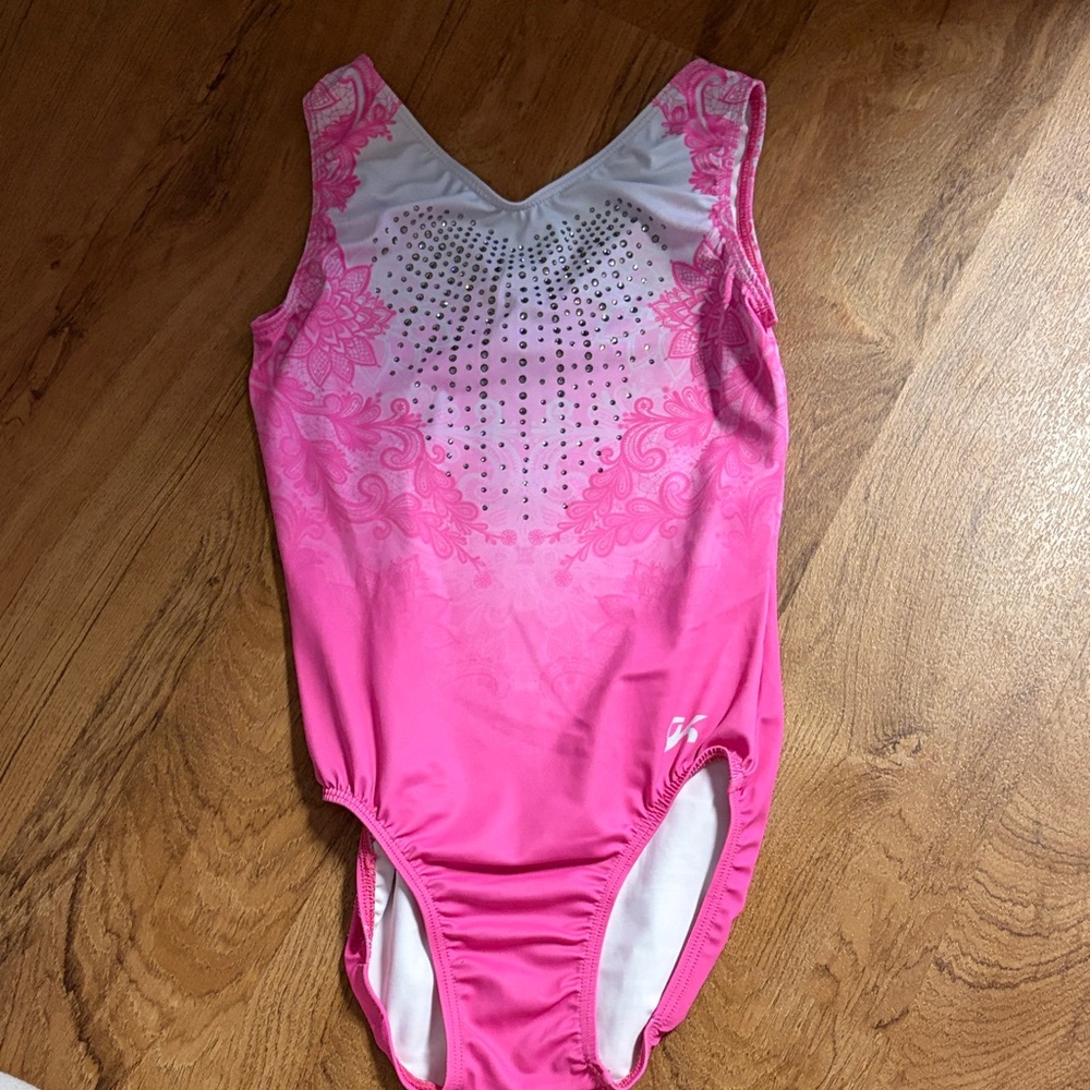 GK Pink-Trim White Gymnastics Leotard